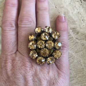 Gold-Tone Cluster Gemstone Cocktail Ring - Women Jewelry